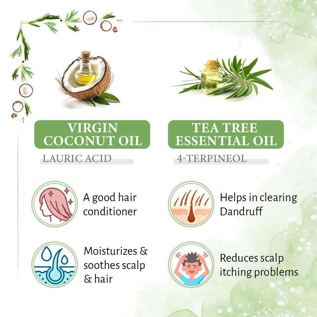 Rosemary Tea Tree Coconut Water Mist Spray,Hair Growth,Reduces Dandruff Scalp Itching & Oiliness,Steam Distilled Essential Oil 200ml x 3