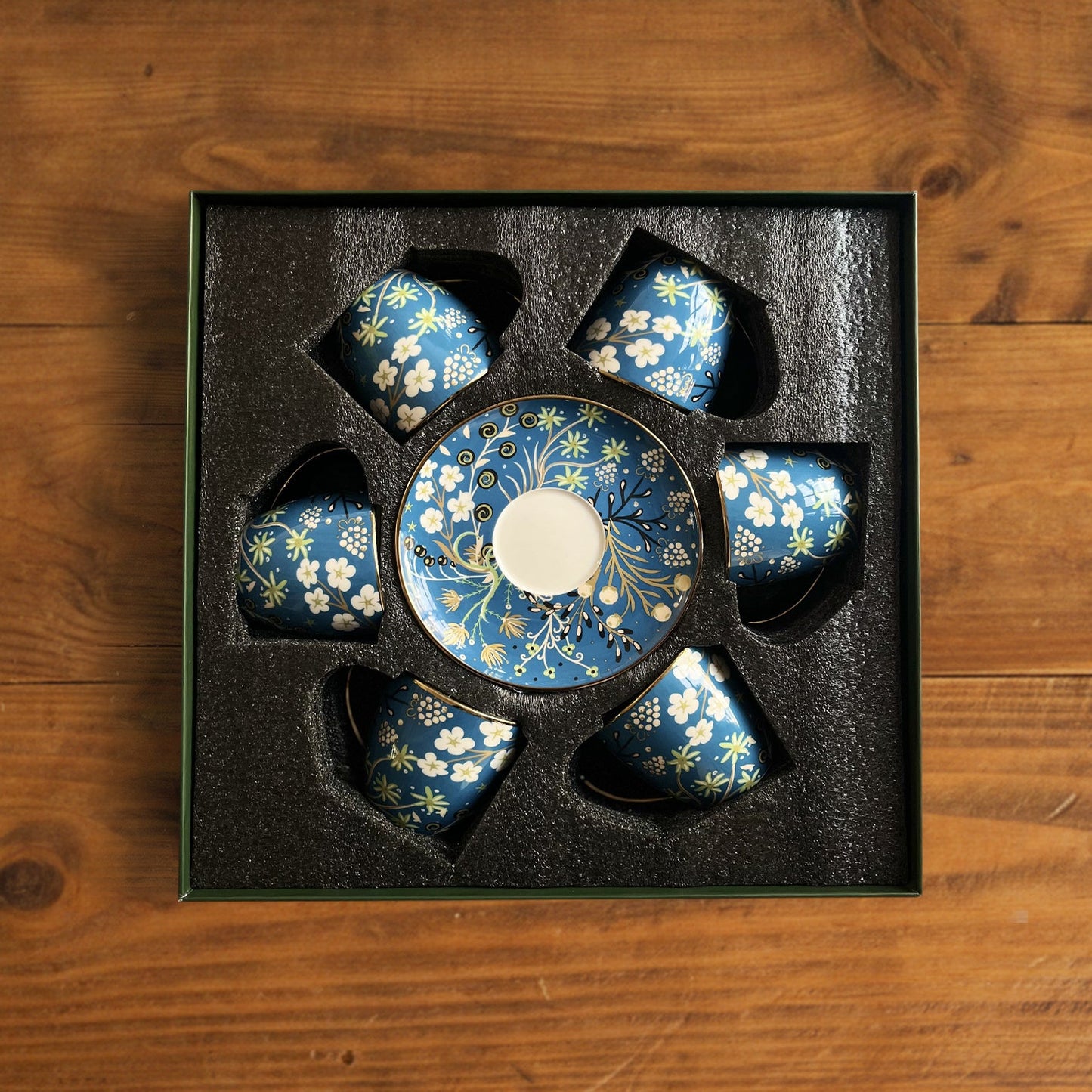 Royal Azure Bloom Tea Set (6 Cups & Saucers) – 200 ML Each 200ml