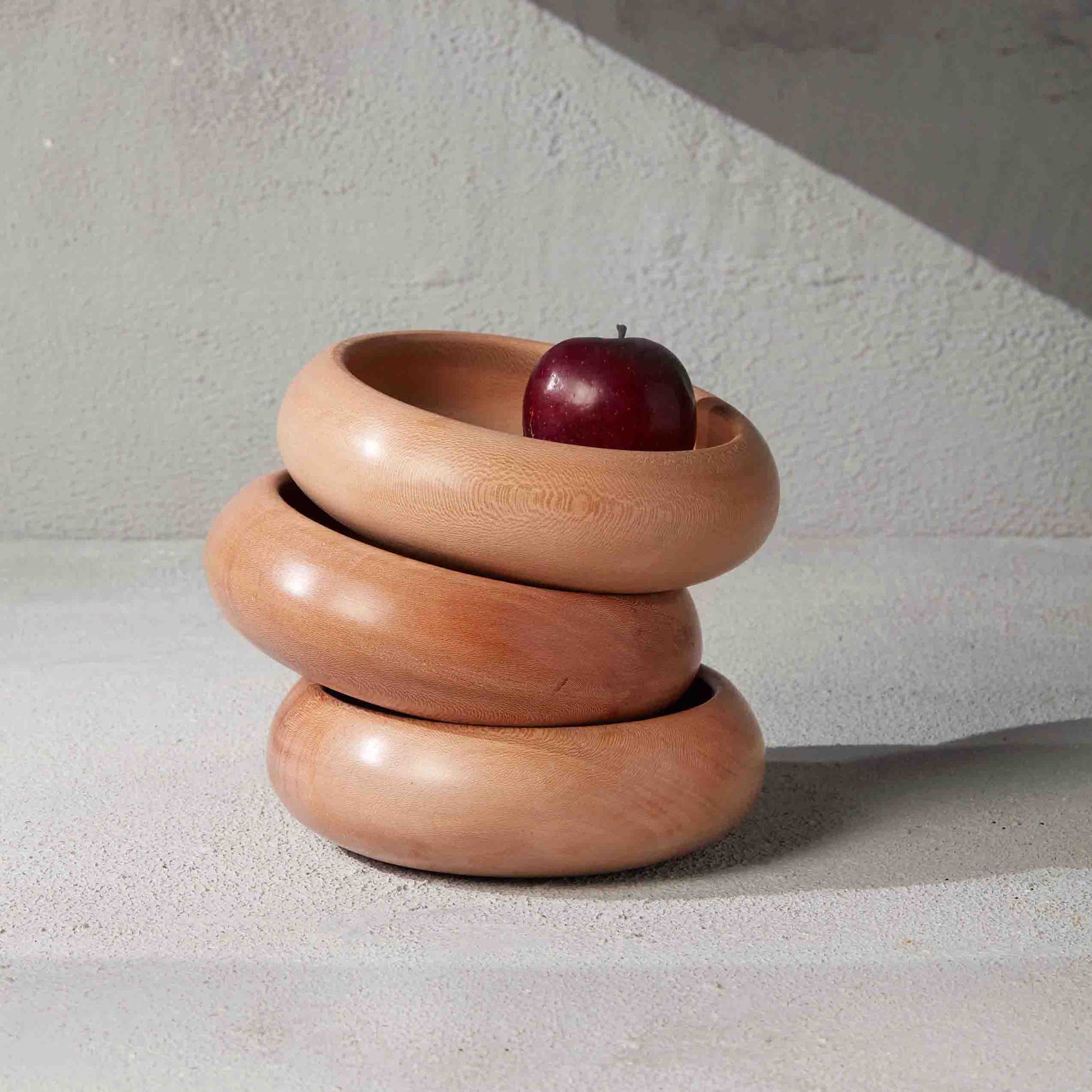 RING WOODEN BOWLS (SET OF 3) 21(L) x 21(B) x 6.7(H); 直径: 21