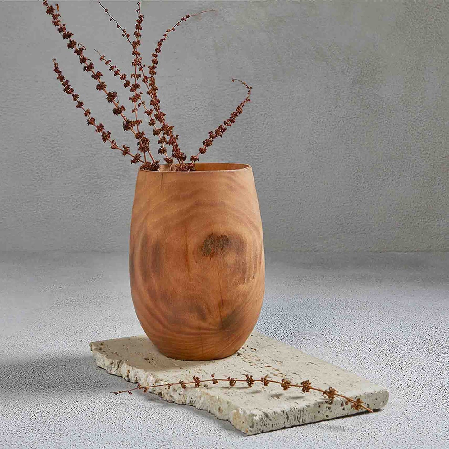 BARE WOODEN VASE 14.5(L) x 14.5(B) x 19.8(H); 直径: 14.5