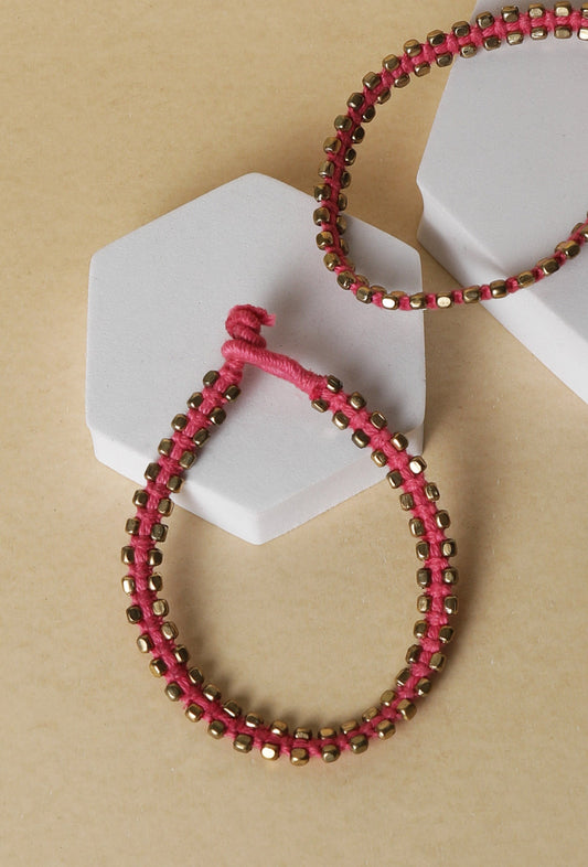 Set of 2: Farheen Pink Thread and German Silver Anklets