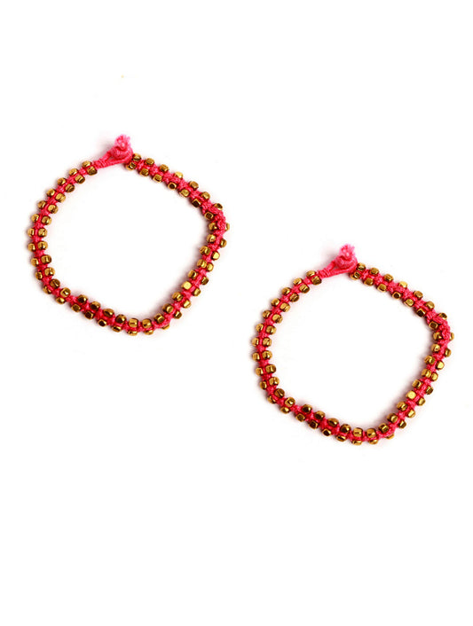 Set of 2: Farheen Pink Thread and German Silver Anklets