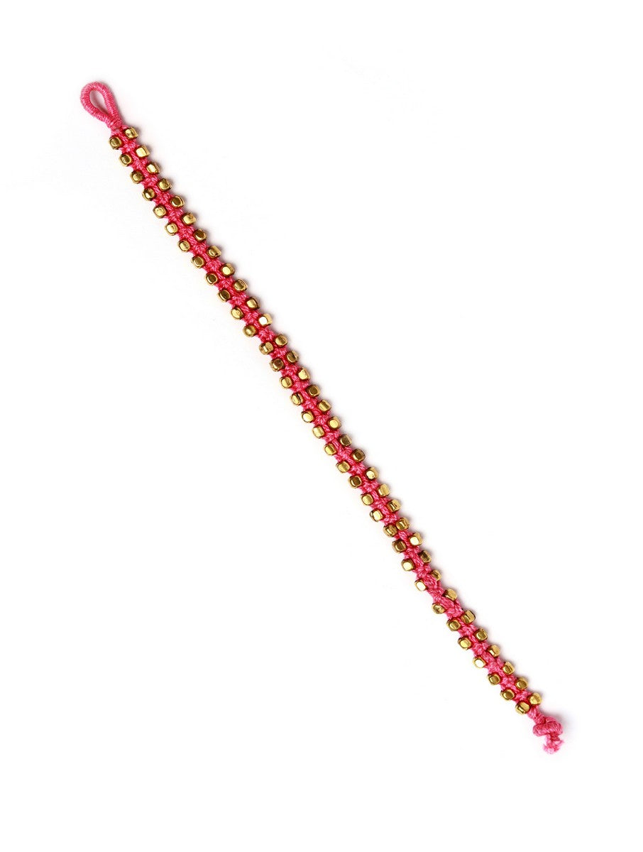 Set of 2: Farheen Pink Thread and German Silver Anklets