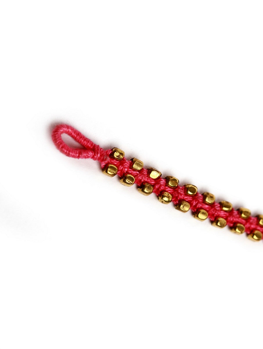 Set of 2: Farheen Pink Thread and German Silver Anklets