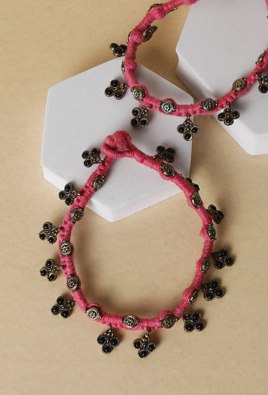 Set of 2: Sana Pink Glass Bead Anklet