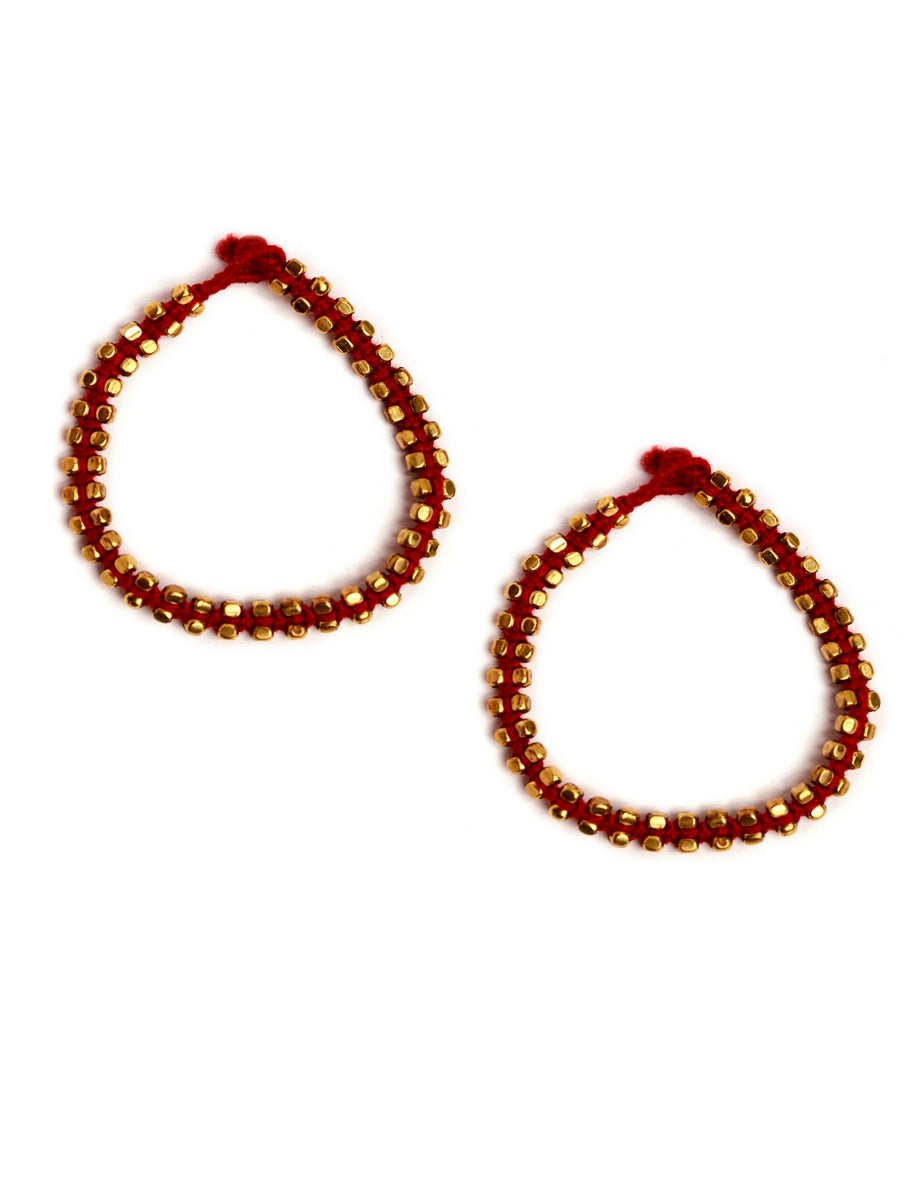 Set of 2: Kashish Maroon German Silver Anklets