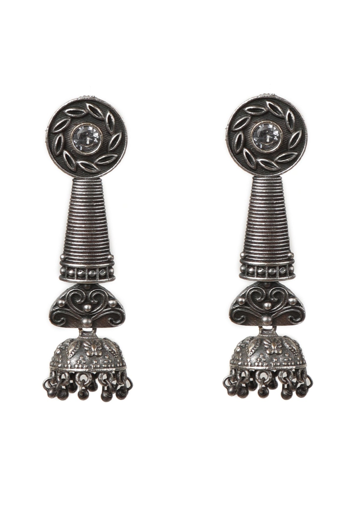 White Kundan Long Spiral Oxidized Jhumkis