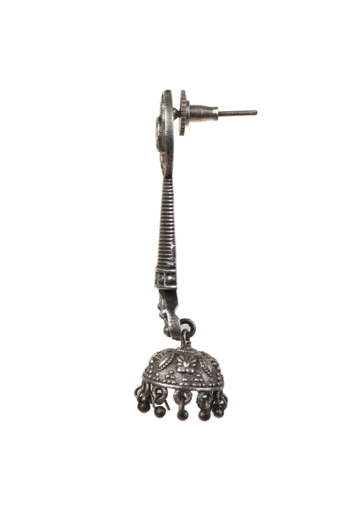 White Kundan Long Spiral Oxidized Jhumkis