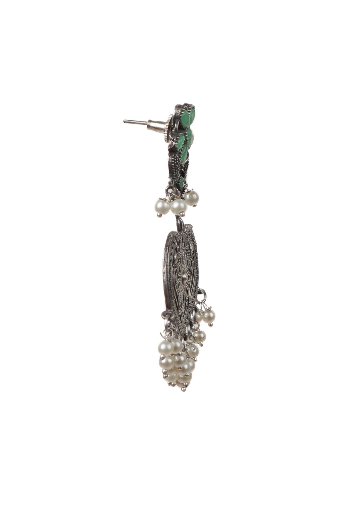 Green Kundan Heart Shape Pearl Drop Earrings