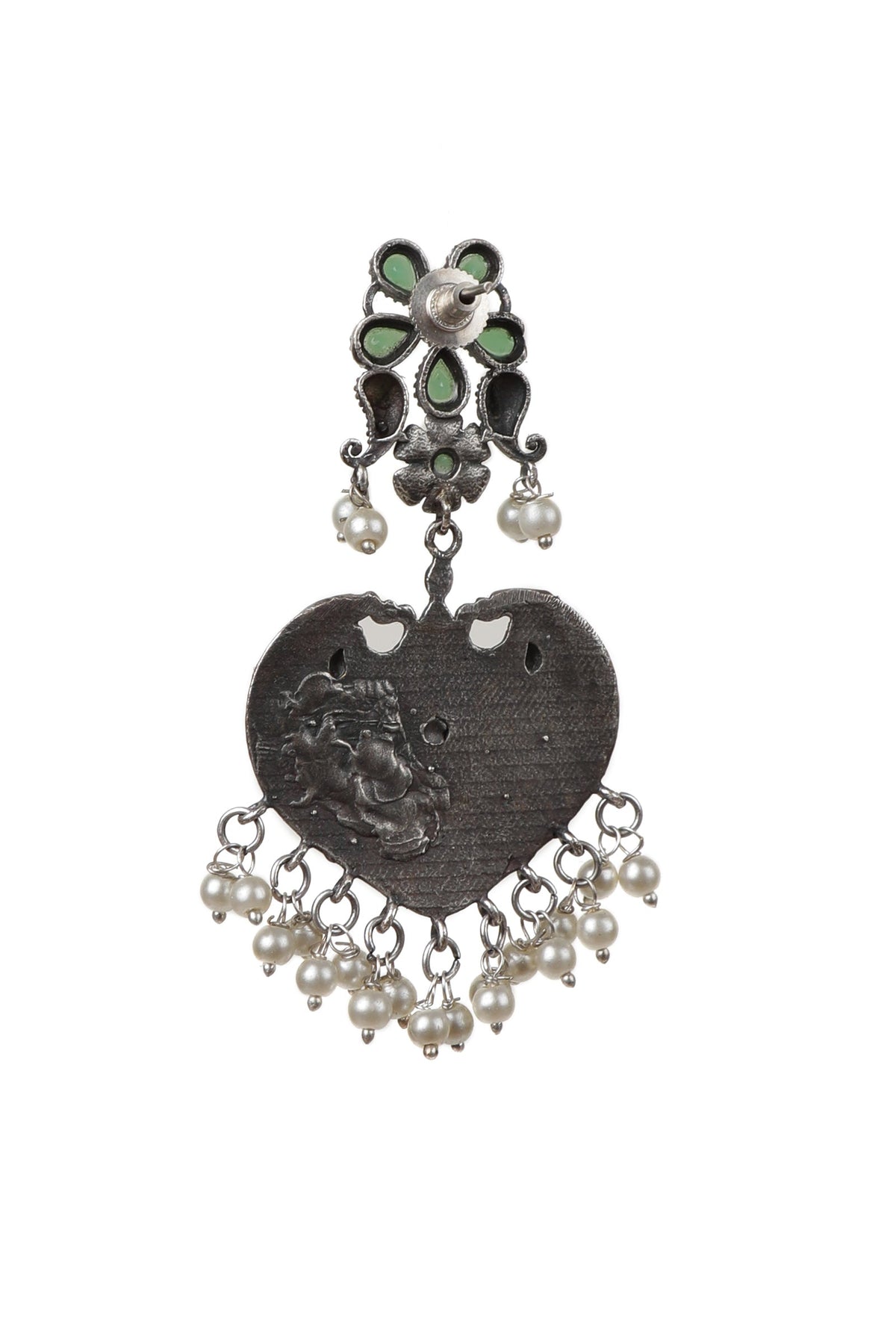 Green Kundan Heart Shape Pearl Drop Earrings