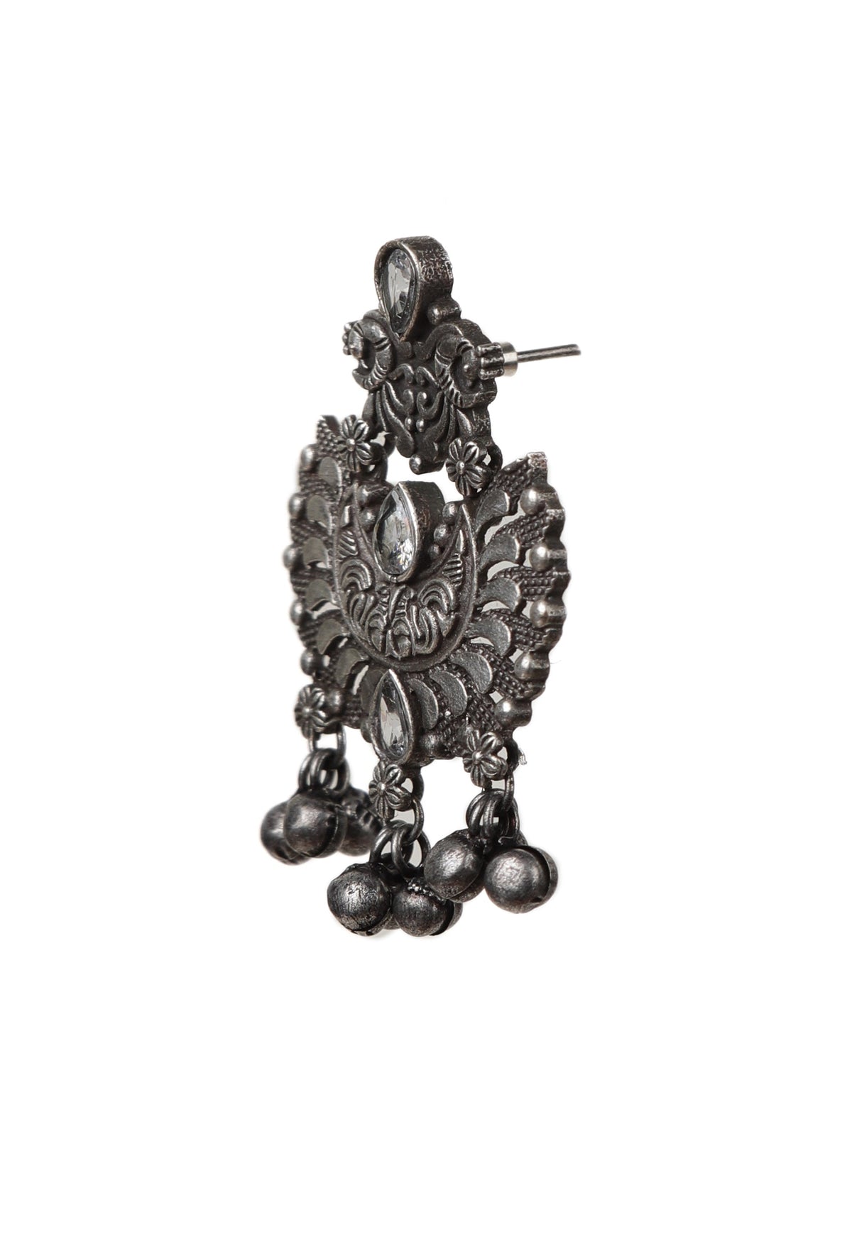 White Kundan Textured Ghungroo Danglers
