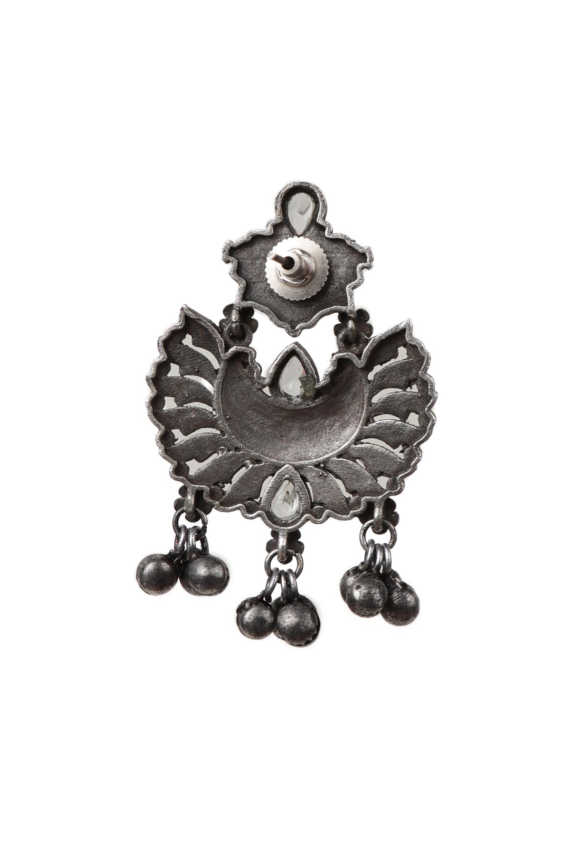 White Kundan Textured Ghungroo Danglers