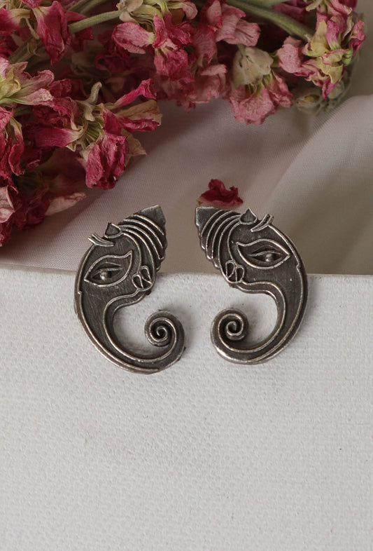 Lord Ganesha Oxidized Stud Earrings