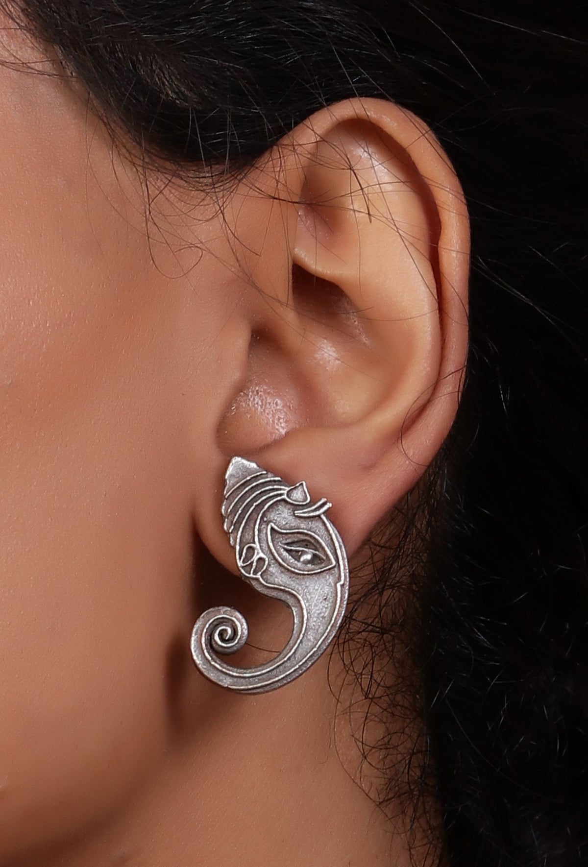 Lord Ganesha Oxidized Stud Earrings