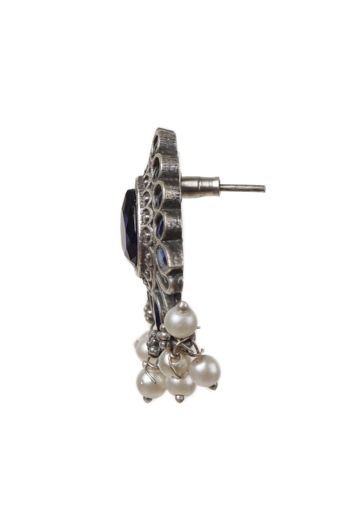 Blue Kundan Studs with Pearl Drop Earrings
