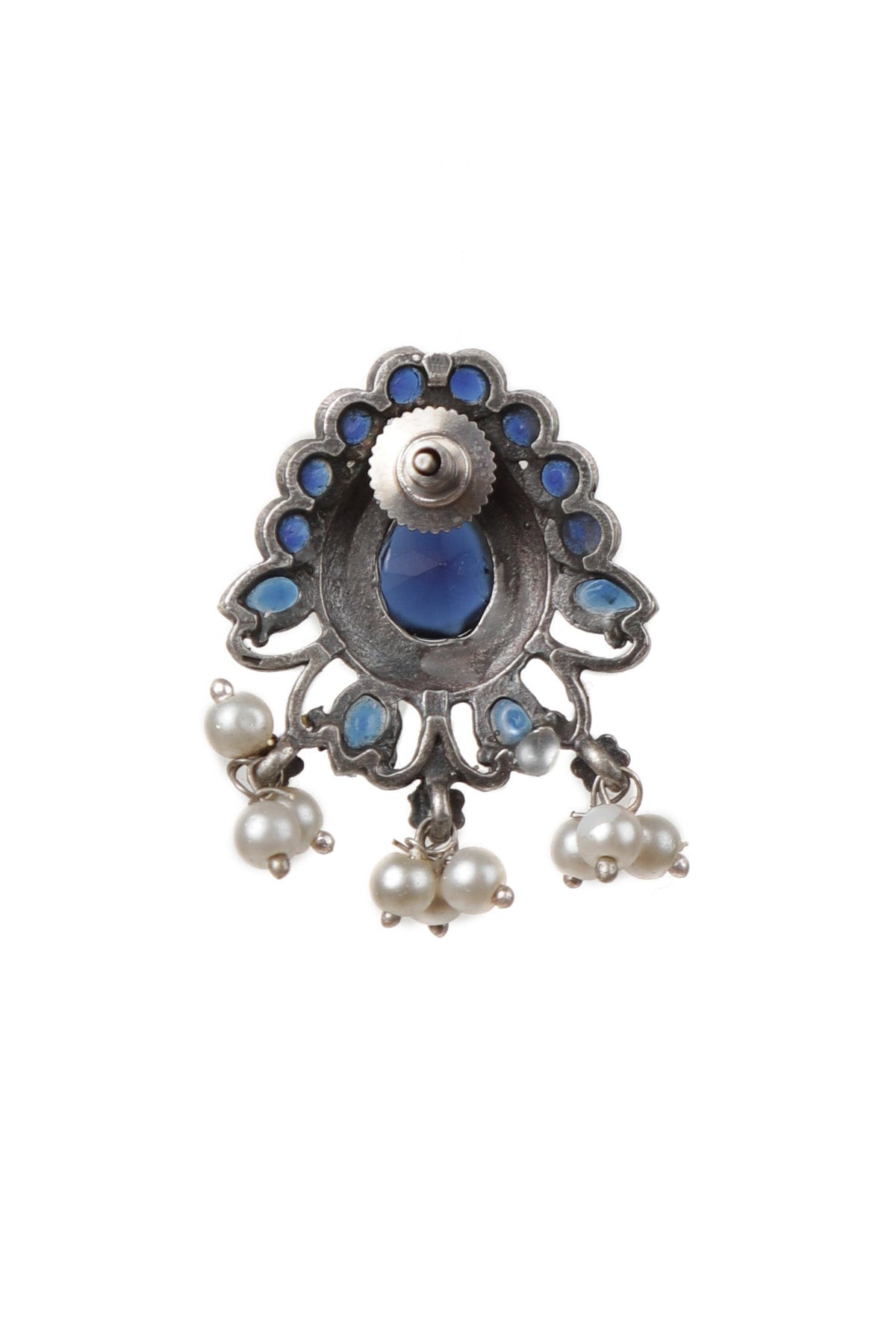 Blue Kundan Studs with Pearl Drop Earrings