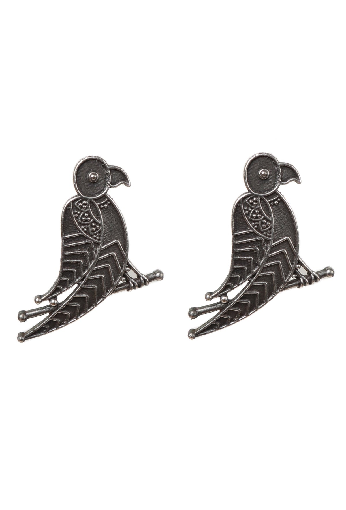 Parrot Textured Silver Stud Earrings