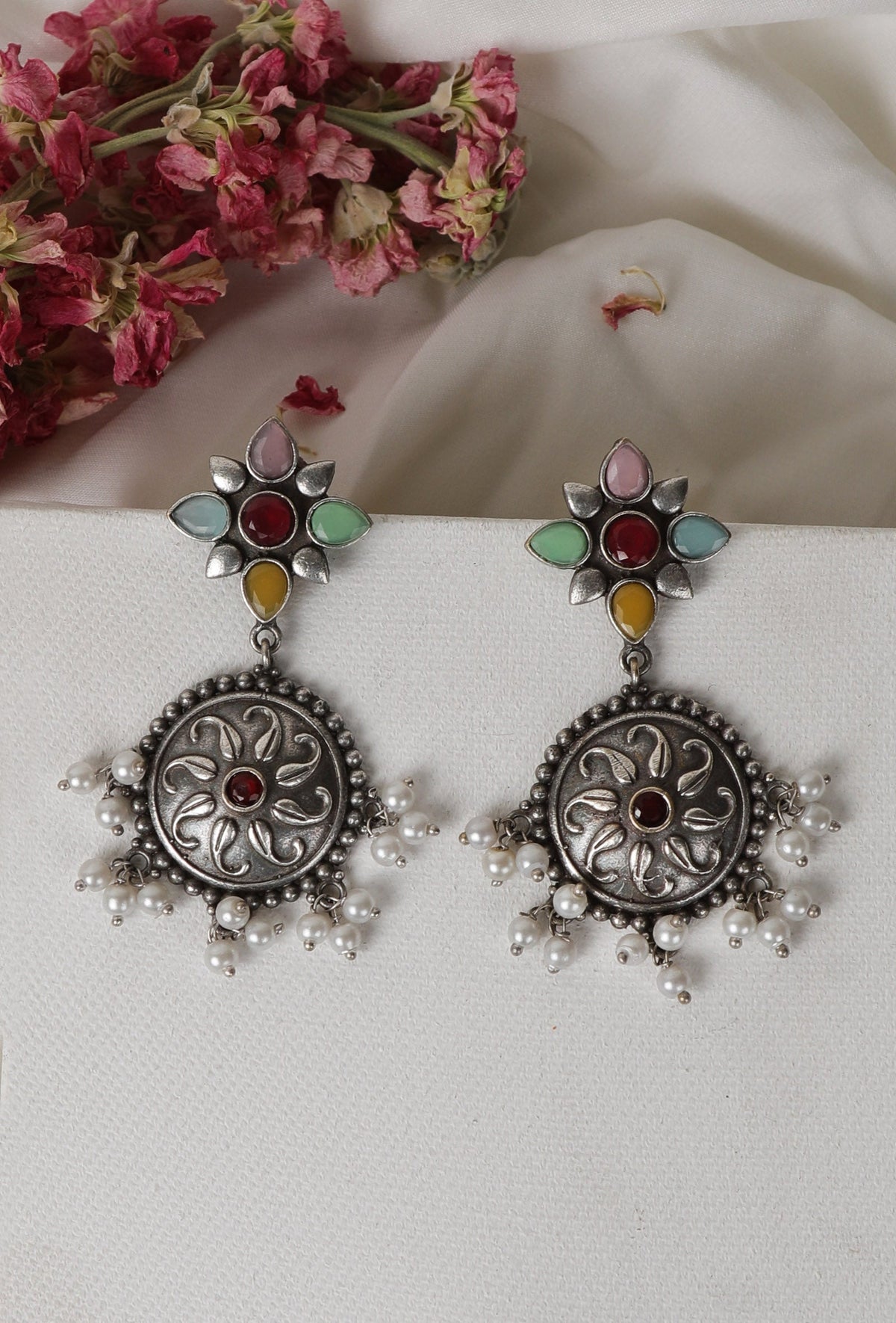 Panchratani Kundan Ethnic Pearl Danglers