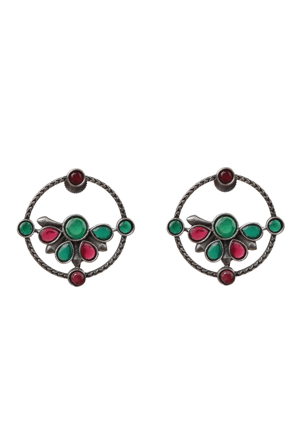 Red & Green Kundan Circular Studs