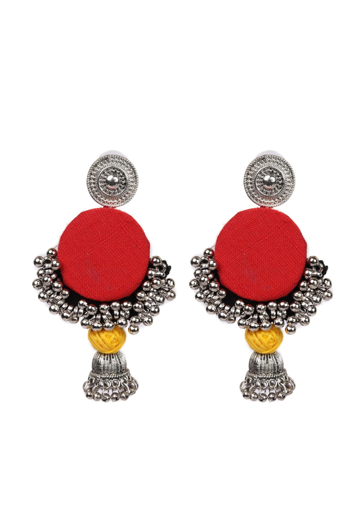 Handcrafted Red Fabric Style Earrings