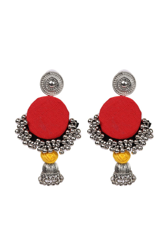 Handcrafted Red Fabric Style Earrings