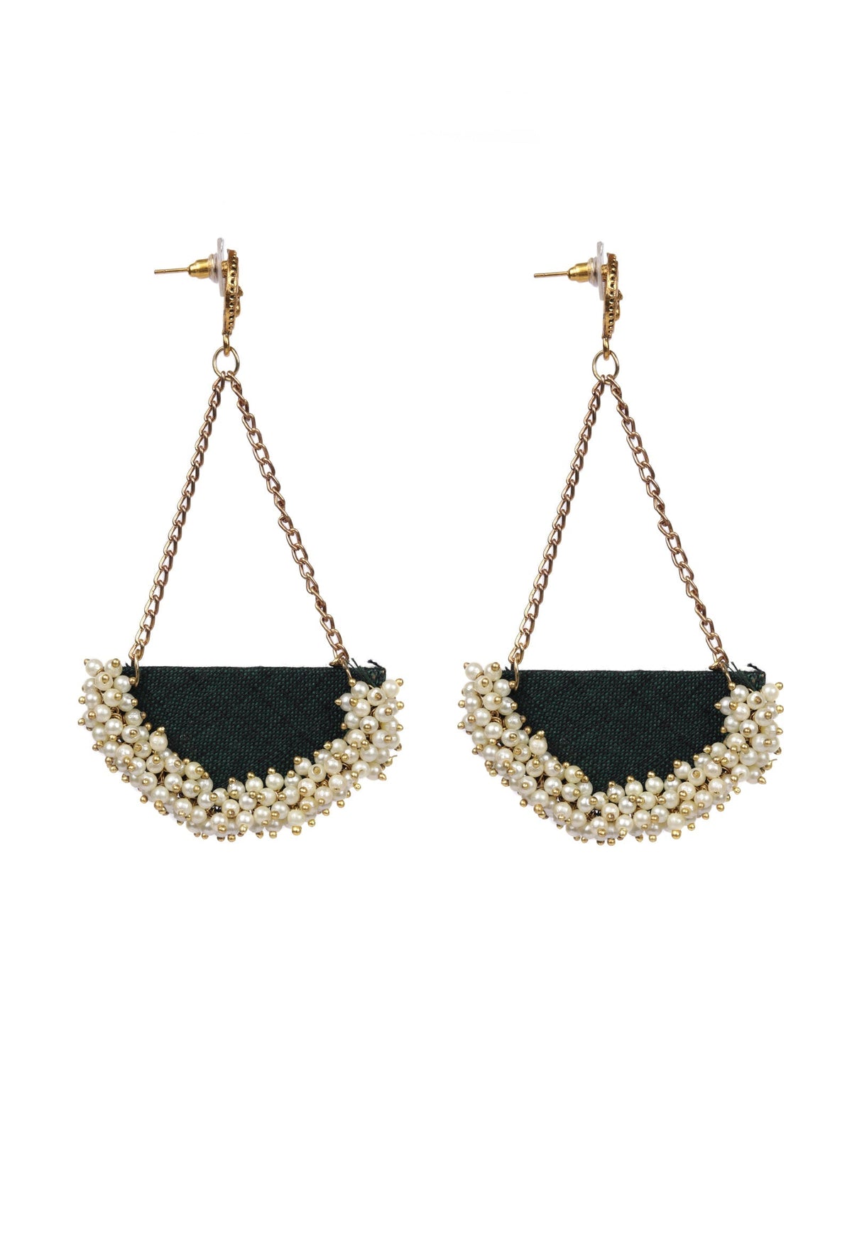 D Shaped Handcrafted Green Fabric Style Earrings