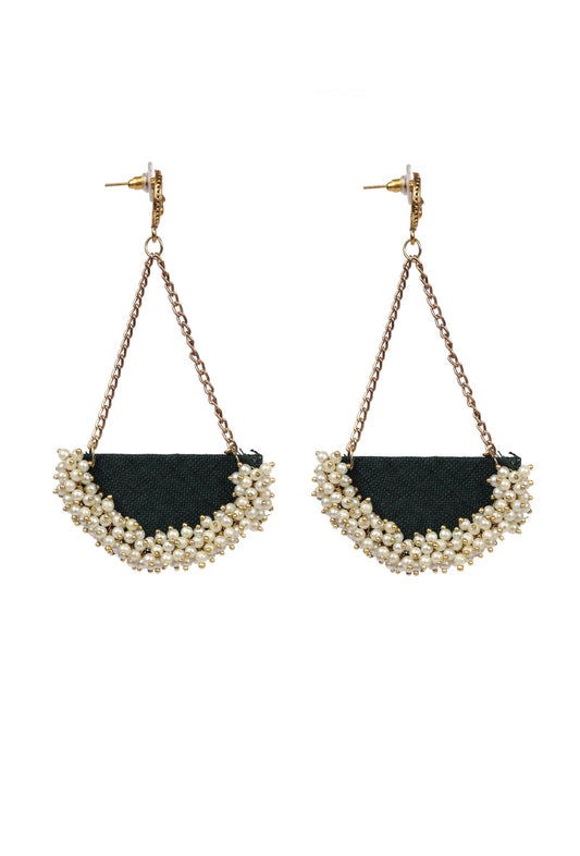 D Shaped Handcrafted Green Fabric Style Earrings