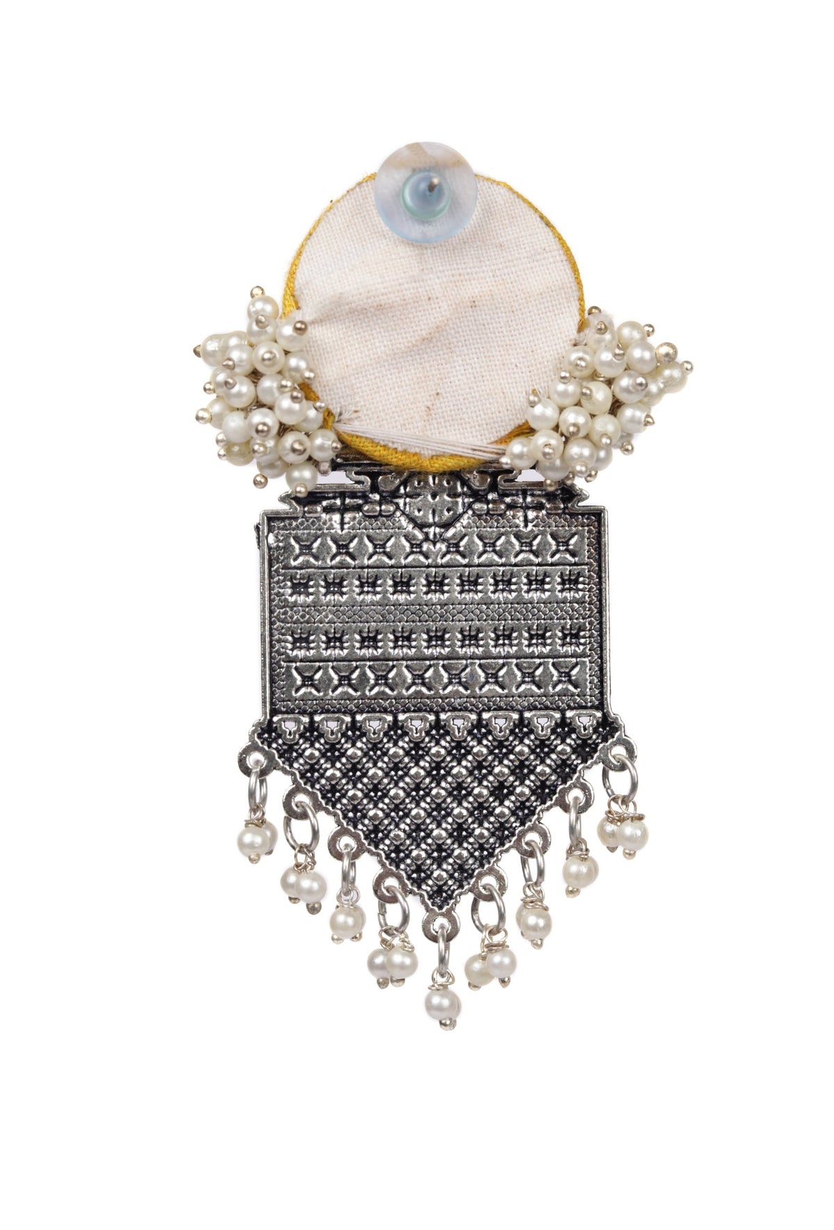 Unique Handmade Designer Round Handloom Yellow Fabric Partywear Dangler Earrings