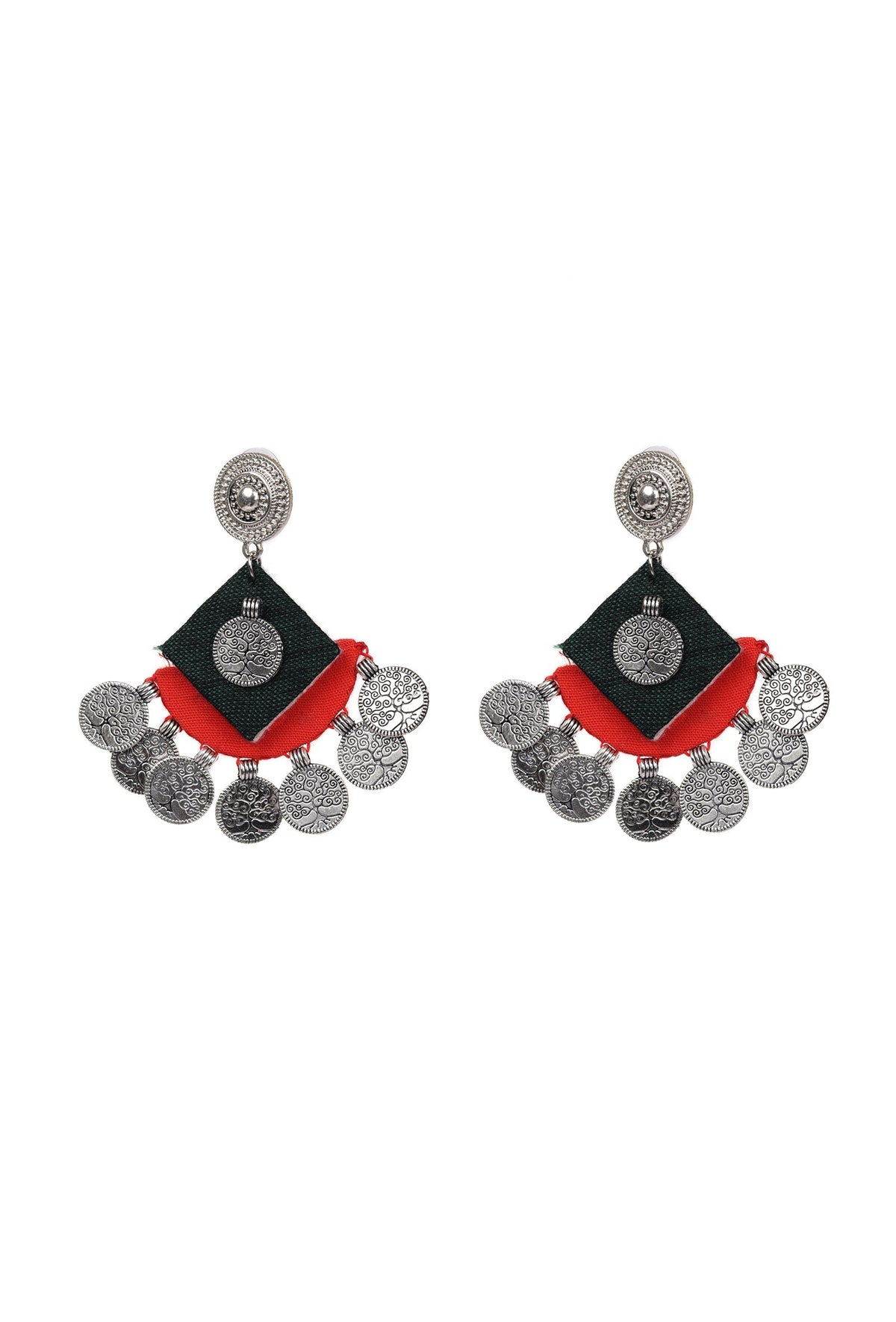 D Shaped And Square Handcrafted Fabric Style Earrings