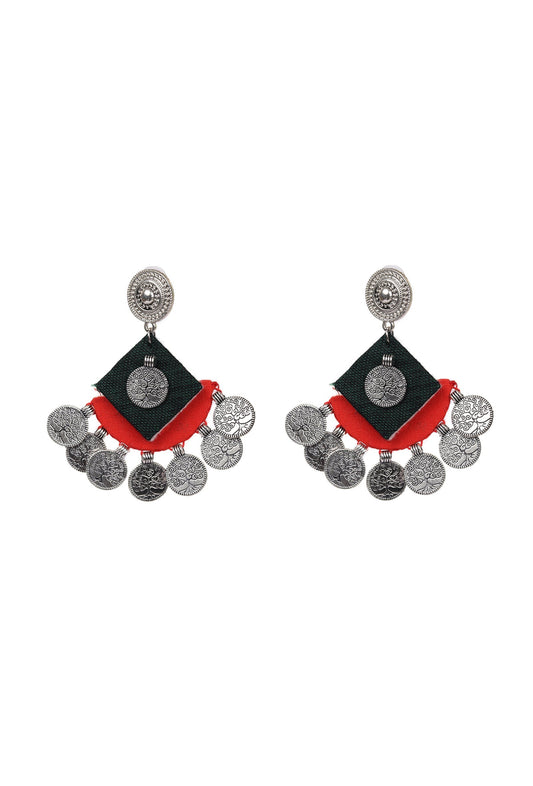 D Shaped And Square Handcrafted Fabric Style Earrings