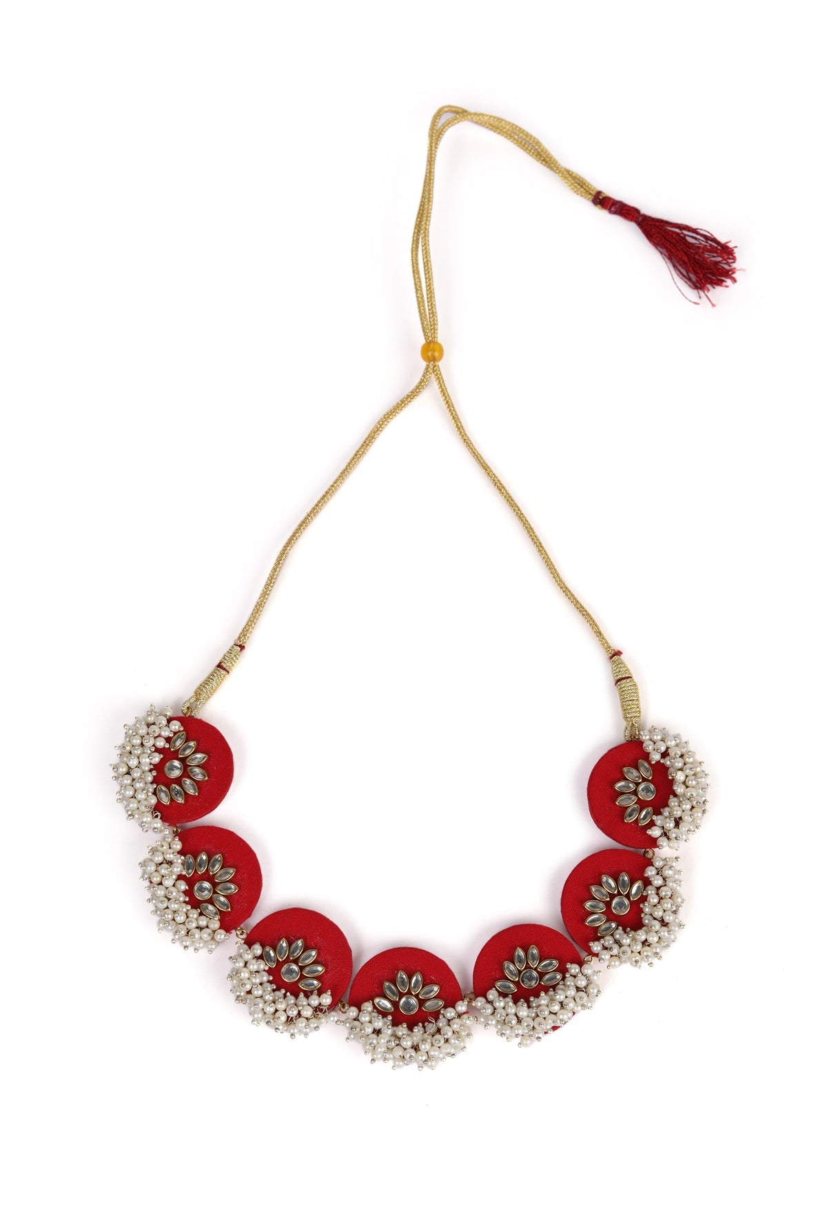 Handcrafted Fabric Flower Shaped Necklace With D-Shaped Earring