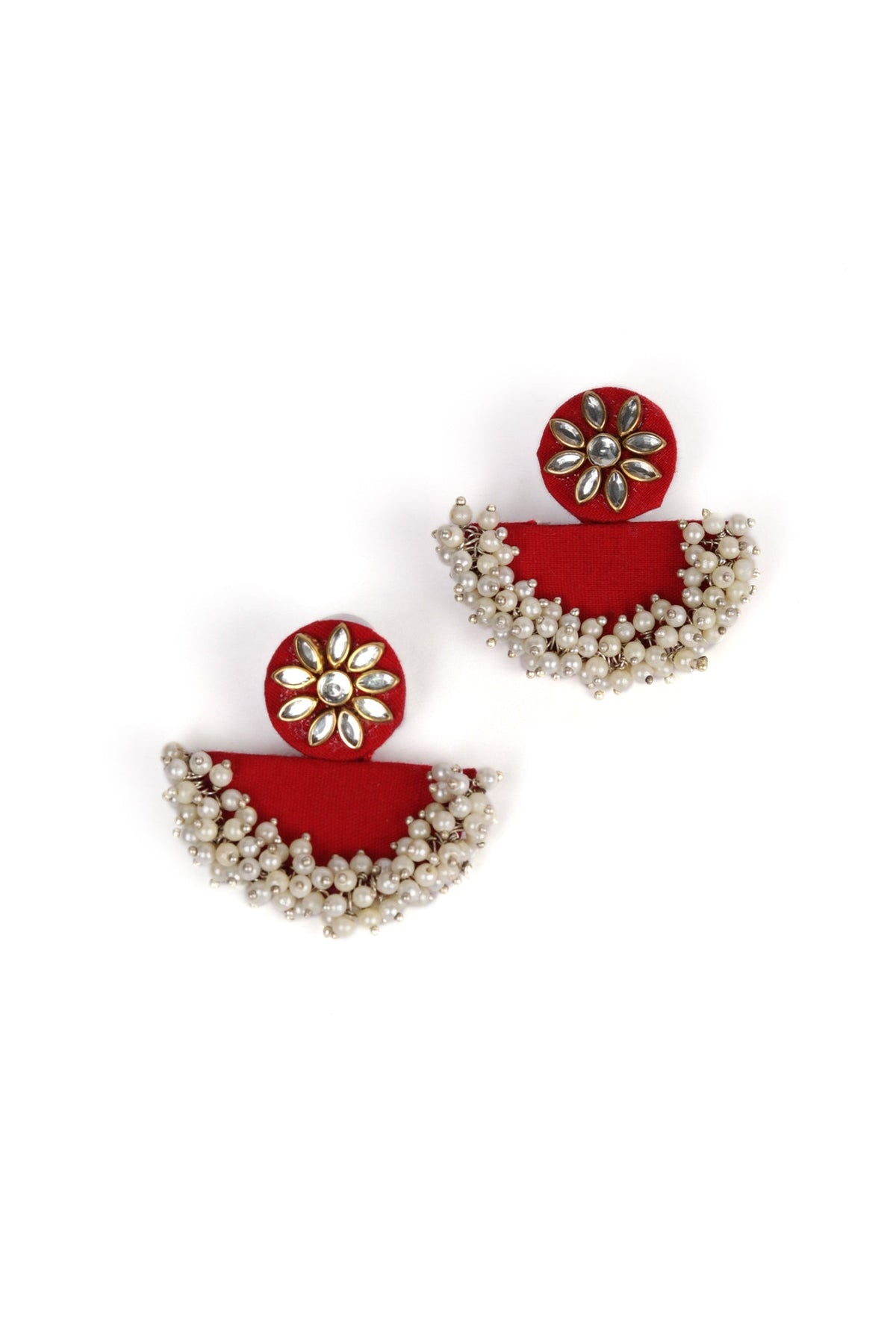 Handcrafted Fabric Flower Shaped Necklace With D-Shaped Earring