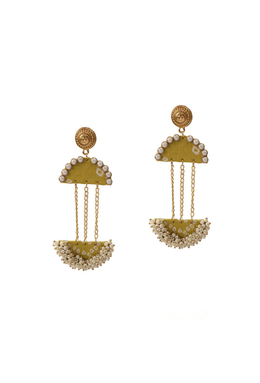 Handcrafted D-Shape Bandhani Fabric Earrings