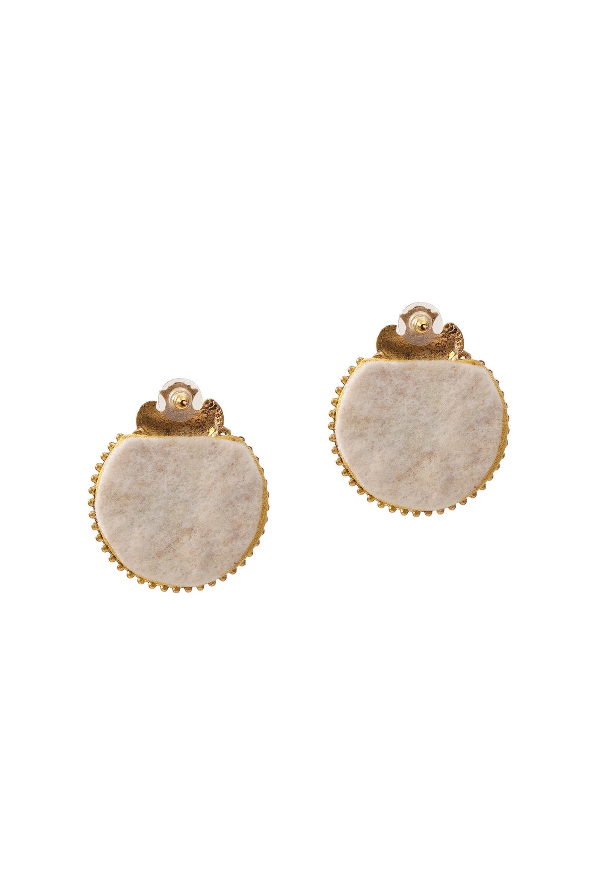 Handcrafted Designer Fabric Circular Earrings with Stone Work