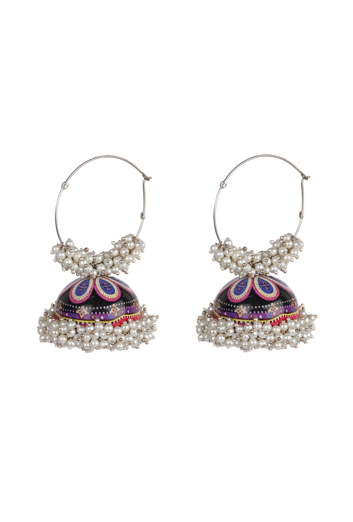Hand Painted Purple And Blue Meenakari Jhumki
