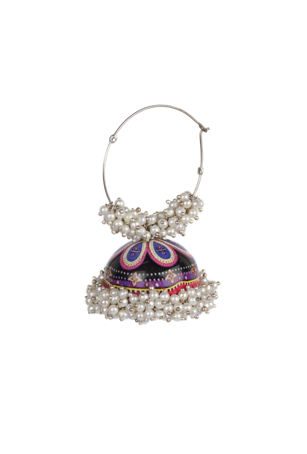 Hand Painted Purple And Blue Meenakari Jhumki