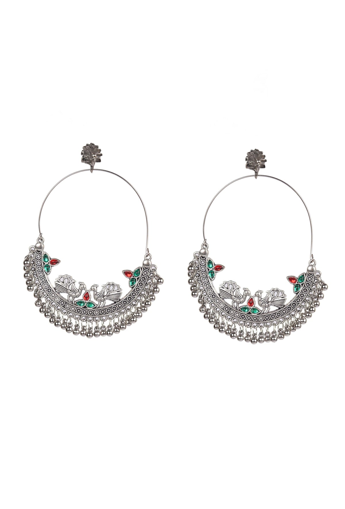 Oxidized Silver Peacock Stud Dangler Earring