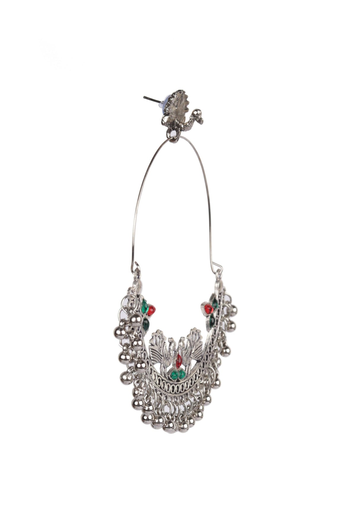 Oxidized Silver Peacock Stud Dangler Earring