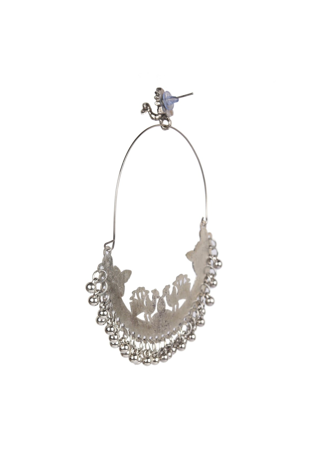 Oxidized Silver Peacock Stud Dangler Earring