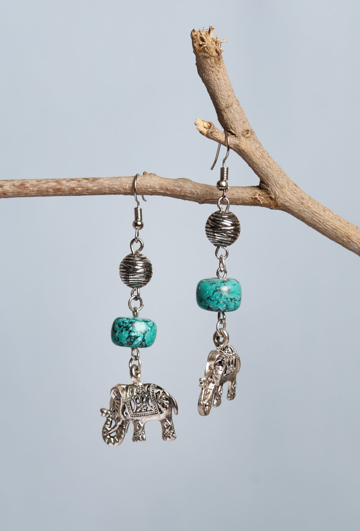 Turquoise Stone With Elephant Charm Dangler Earring
