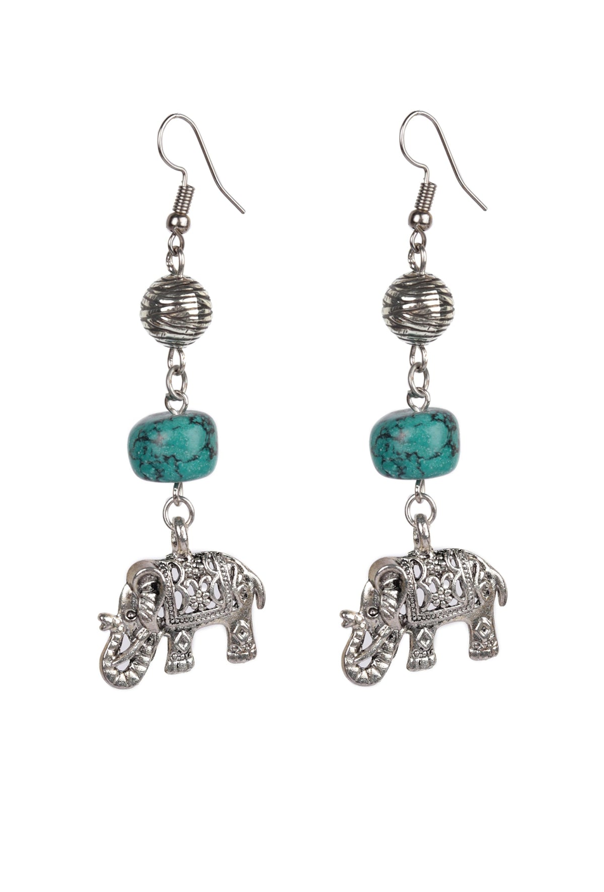 Turquoise Stone With Elephant Charm Dangler Earring