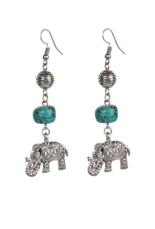Turquoise Stone With Elephant Charm Dangler Earring