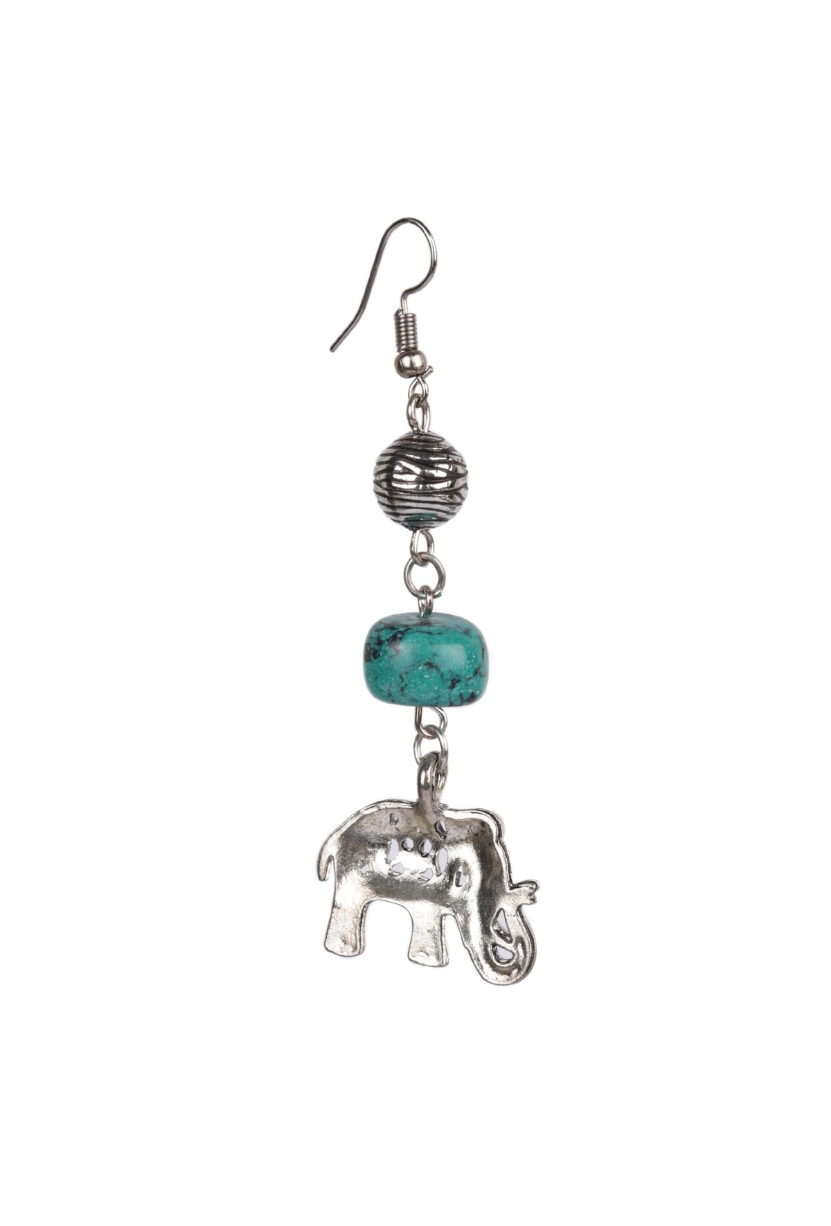 Turquoise Stone With Elephant Charm Dangler Earring