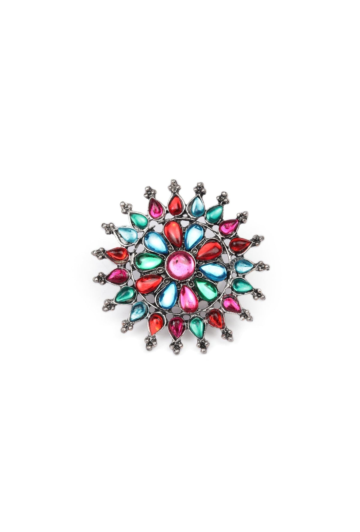 Multicolor Stones Oxidized Metal Casual Use Finger Rings