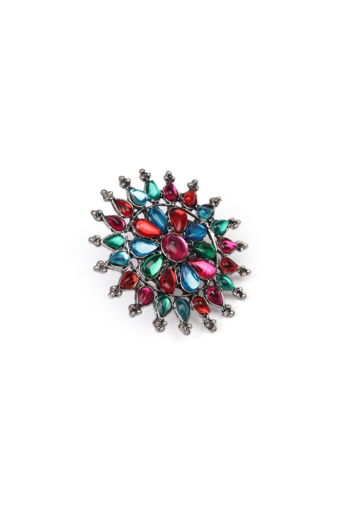 Multicolor Stones Oxidized Metal Casual Use Finger Rings
