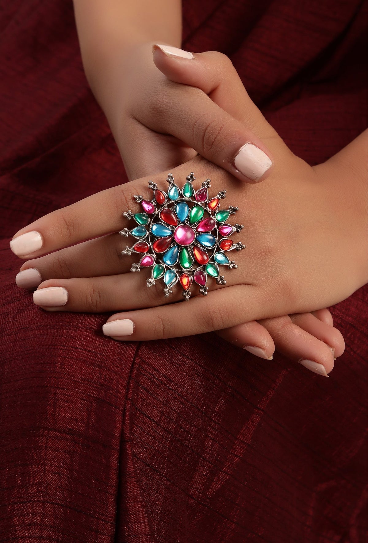 Multicolor Stones Oxidized Metal Casual Use Finger Rings