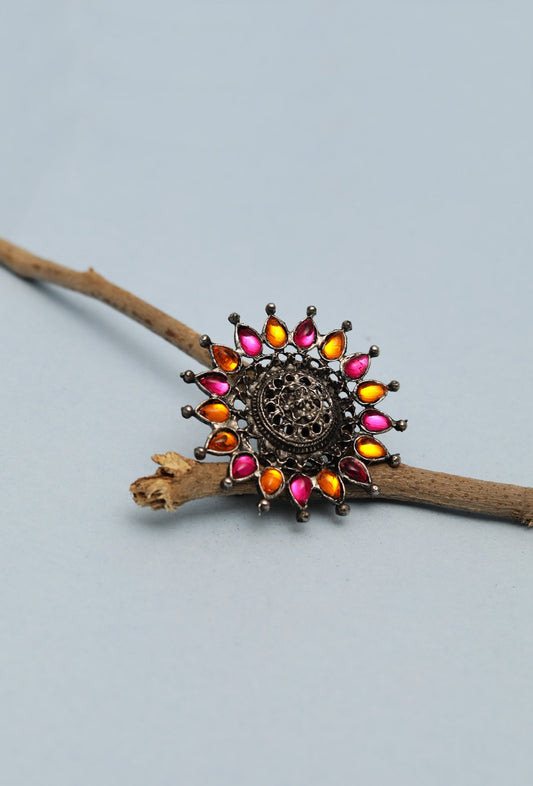 Trendy Flower Shaped Pink Adjustable Ring