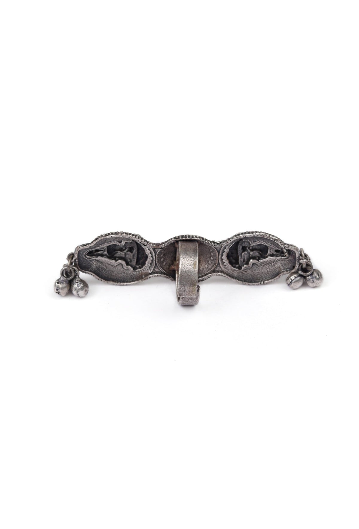 Silver Look Like Round Goddess Lakshmi Black Stone Adjustable Size Ring