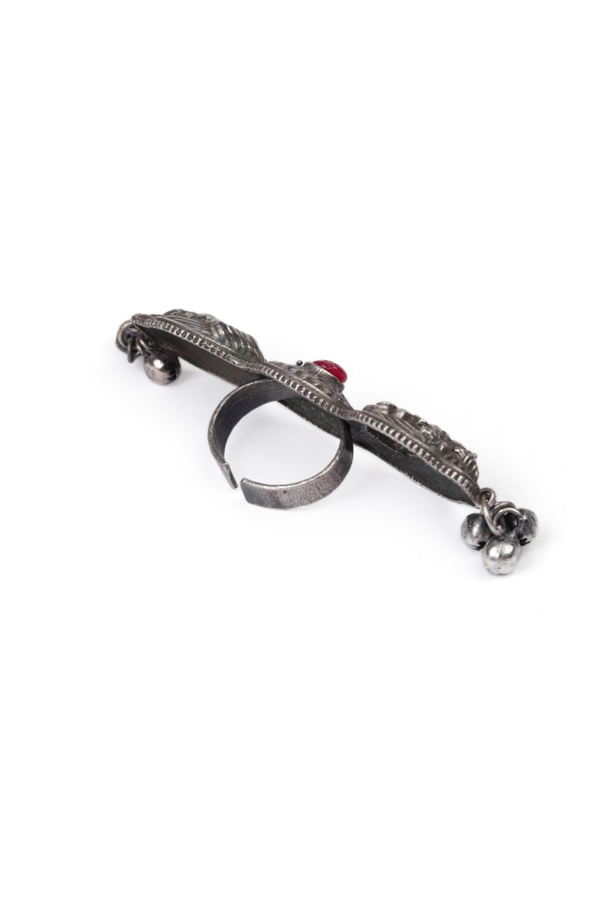 Silver Look Like Round Goddess Lakshmi Ruby Stone Adjustable Size Ring