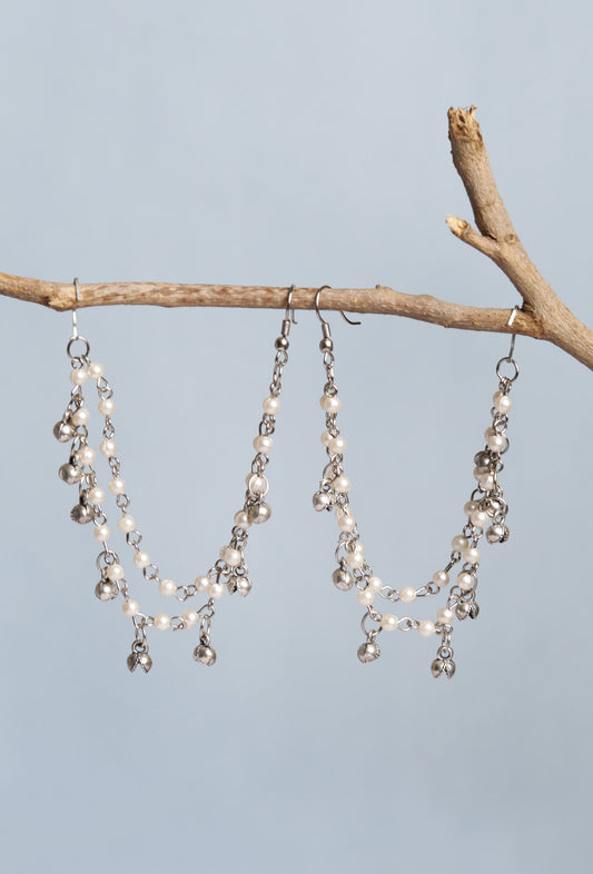 Pair of German Silver Pearl Ear Chain